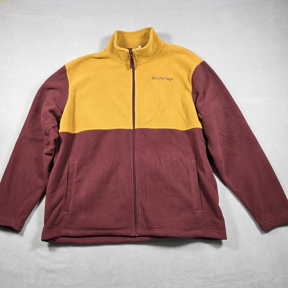 Bass Pro Shops Fleece Mens Extra Large Maroon Yellow Full Zip Jacket